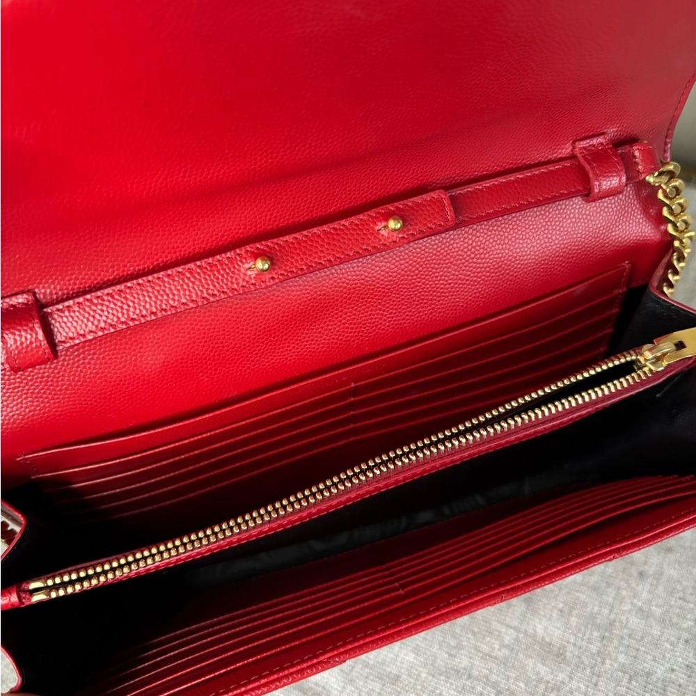 Yves Saint Laurent Red Envelope Chevron Leather Clutch - Picture 9 of 12
